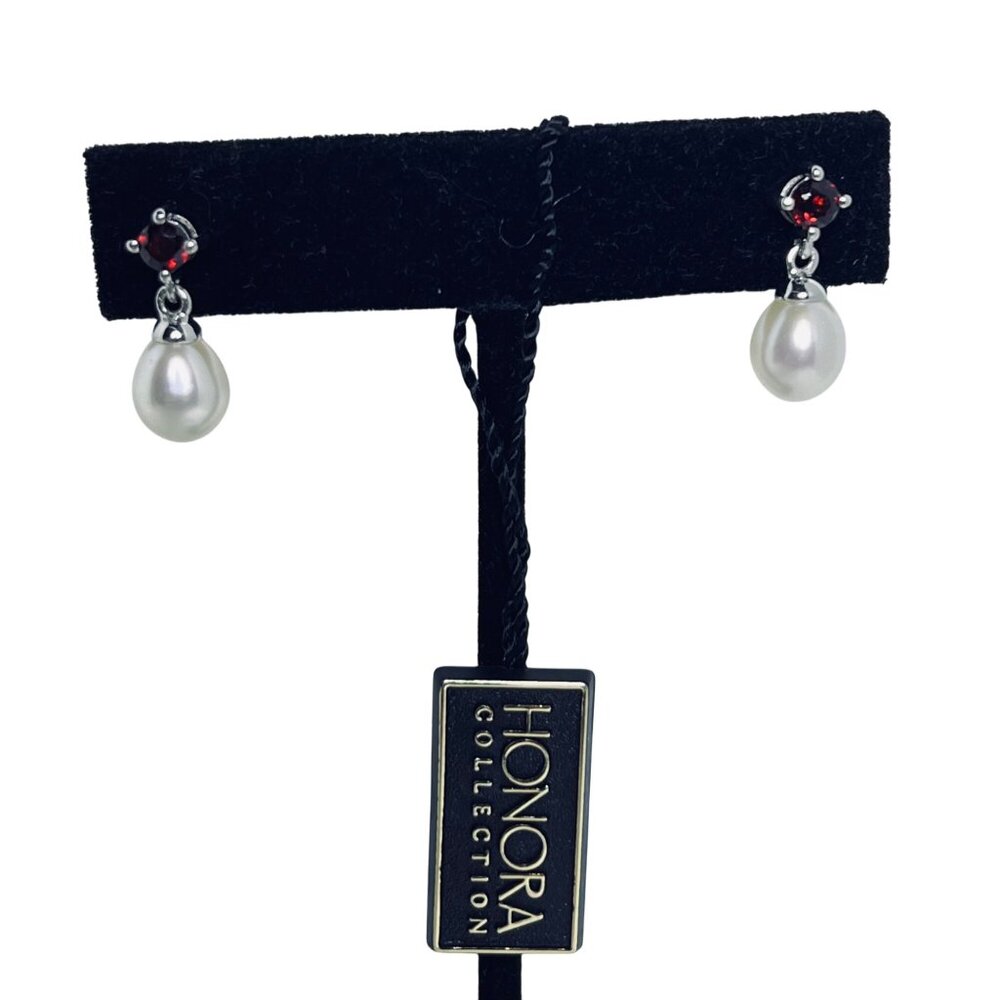 Honora Sterling Silver White Freshwater Pearls And Garnet Earrings (5981) - Picture 3 of 6
